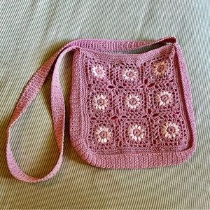 Vintage Pink Crochet Crossbody Bag